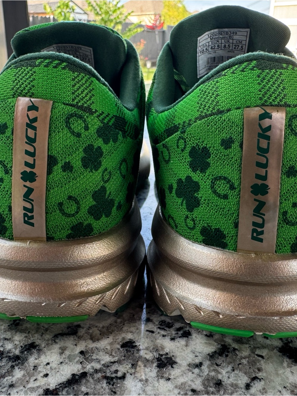 Brooks Green Shamrock-Print Running Shoes with Metallic Gold Accents - Picture 4 of 13